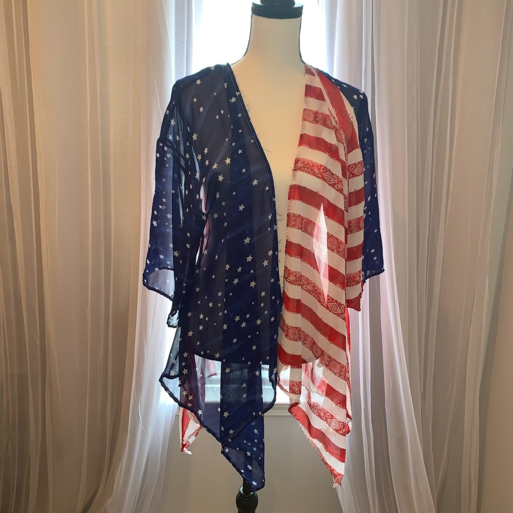 AMERICAN FLAG PATRIOTIC CARDIGAN SWIM COVERUP